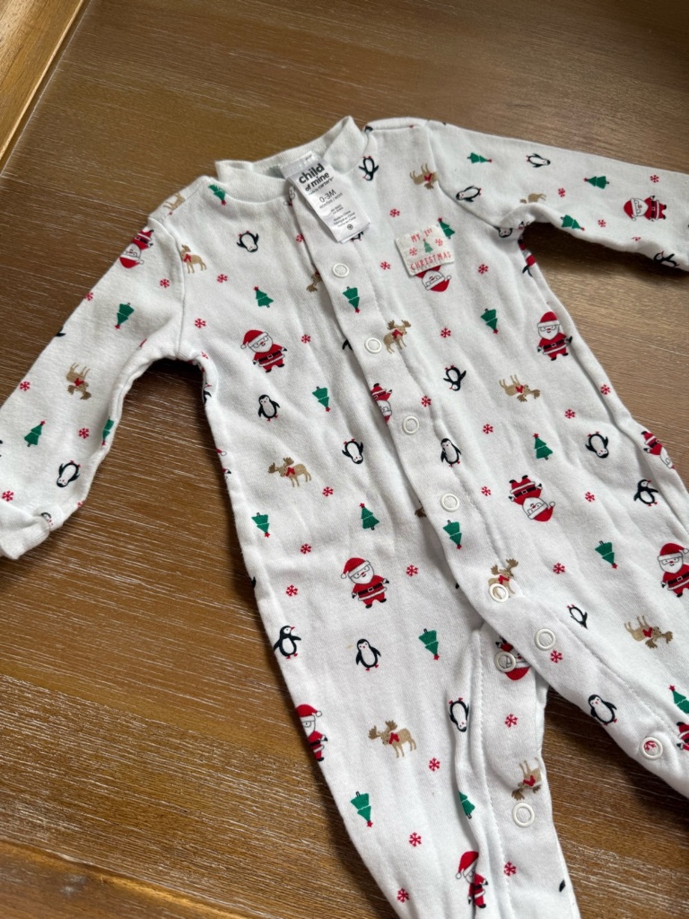 0-3M Christmas Print Footie Outfit